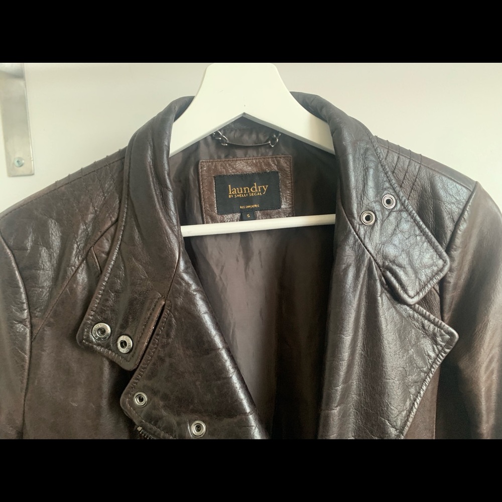 Cognac leather moto jacket Laundry by Shelli Segal - Picture 9 of 12